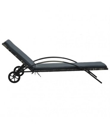 vidaXL Sun Lounger with Cushion & Wheels Poly Rattan Anthracite