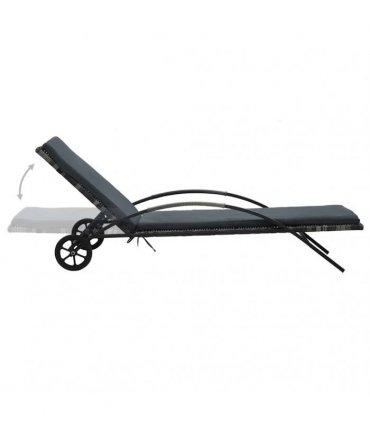 vidaXL Sun Lounger with Cushion & Wheels Poly Rattan Anthracite