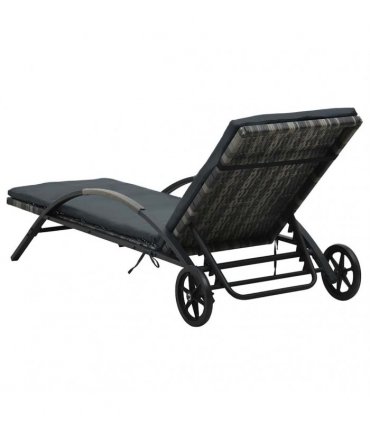 vidaXL Sun Lounger with Cushion & Wheels Poly Rattan Anthracite