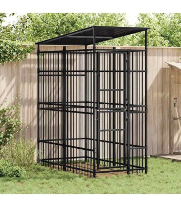 vidaXL Outdoor Dog Kennel with Roof Steel 1.84 m²