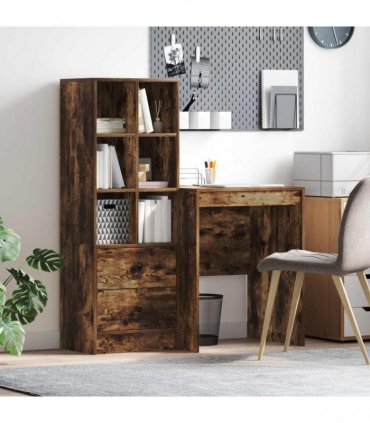 vidaXL Desk with Drawer with Shelf with Storage 2 pcs Smoked Oak