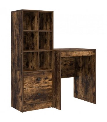 vidaXL Desk with Drawer with Shelf with Storage 2 pcs Smoked Oak