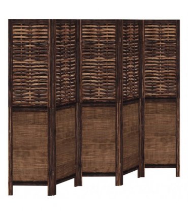 vidaXL Room Divider 5 Panels Dark Brown Solid Wood Paulownia