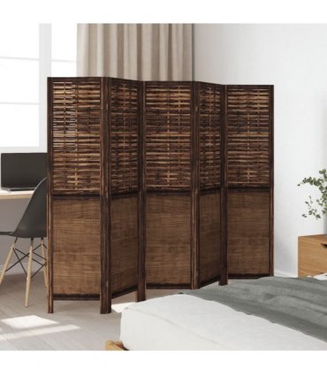 vidaXL Room Divider 5 Panels Dark Brown Solid Wood Paulownia
