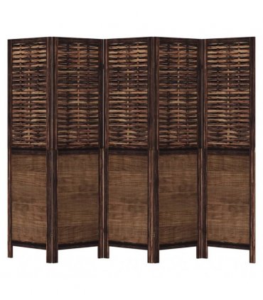 vidaXL Room Divider 5 Panels Dark Brown Solid Wood Paulownia