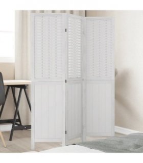 vidaXL Room Divider 3 Panels White Solid Wood Paulownia