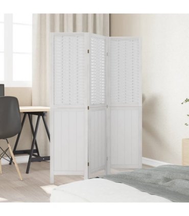 vidaXL Room Divider 3 Panels White Solid Wood Paulownia