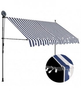 vidaXL Manual Retractable Awning with LED 300 cm Blue and White