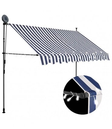 vidaXL Manual Retractable Awning with LED 300 cm Blue and White