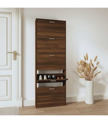 vidaXL Shoe Cabinet Brown Oak 59x17x169 cm Engineered Wood