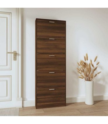 vidaXL Shoe Cabinet Brown Oak 59x17x169 cm Engineered Wood