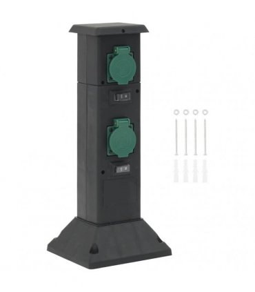 vidaXL Outdoor Socket Column 4-Way Black and Green 16x16x39.5 cm
