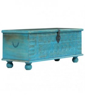 vidaXL Storage Chest | Blue | Solid Mango Wood | 100 cm x 40 cm x 41 cm