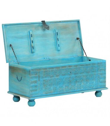 vidaXL Storage Chest | Blue | Solid Mango Wood | 100 cm x 40 cm x 41 cm