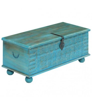 vidaXL Storage Chest | Blue | Solid Mango Wood | 100 cm x 40 cm x 41 cm