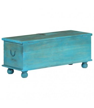 vidaXL Storage Chest | Blue | Solid Mango Wood | 100 cm x 40 cm x 41 cm