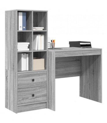 vidaXL Desk with Drawer with Shelf with Storage 2 pcs Grey Sonoma