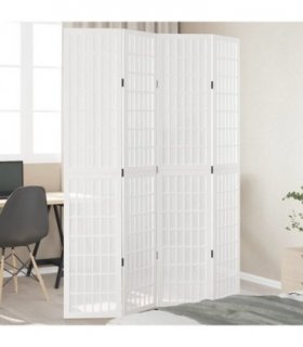 vidaXL Room Divider 4 Panels White Solid Wood Paulownia