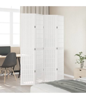 vidaXL Room Divider 4 Panels White Solid Wood Paulownia