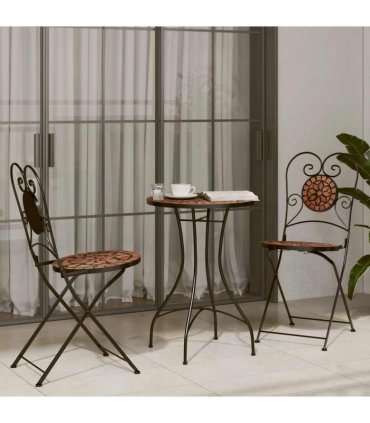 vidaXL Mosaic Bistro Set Terracotta Iron and Ceramic