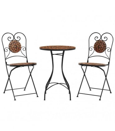 vidaXL Mosaic Bistro Set Terracotta Iron and Ceramic