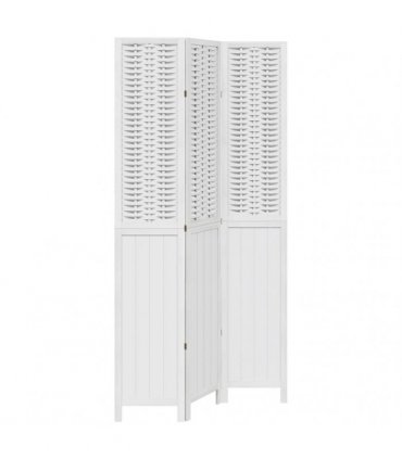 vidaXL Room Divider 3 Panels White Solid Wood Paulownia