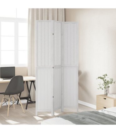 vidaXL Room Divider 3 Panels White Solid Wood Paulownia