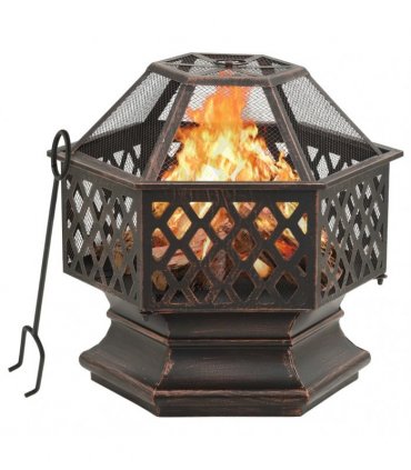 vidaXL Rustic Fire Pit with Poker 62x54x56 cm XXL Steel
