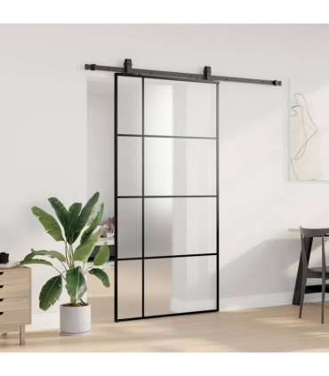 vidaXL Sliding Door with Hardware Set Black 102.5x205 cm ESG Glass