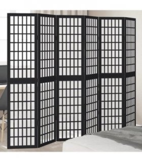 vidaXL Room Divider 6 Panels Black Solid Wood Paulownia