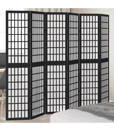vidaXL Room Divider 6 Panels Black Solid Wood Paulownia