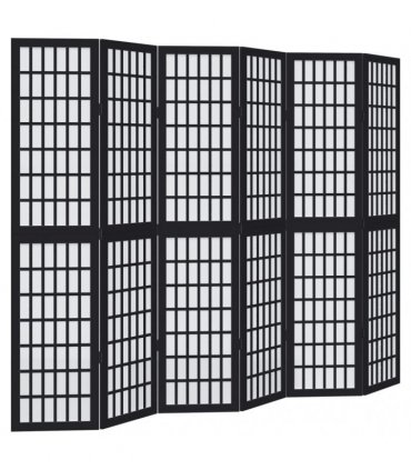 vidaXL Room Divider 6 Panels Black Solid Wood Paulownia