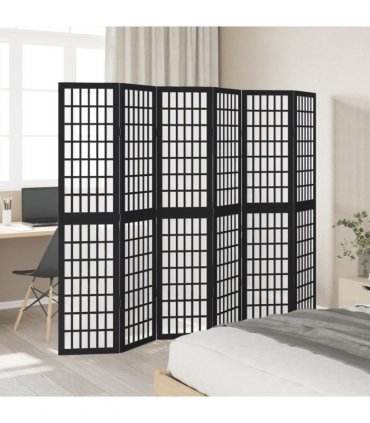 vidaXL Room Divider 6 Panels Black Solid Wood Paulownia