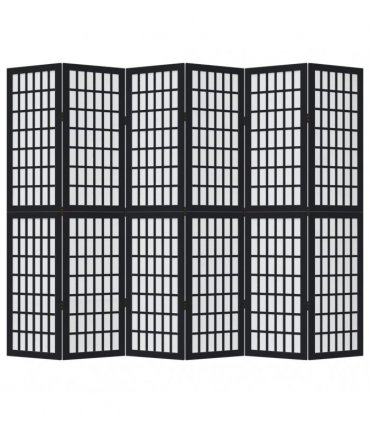 vidaXL Room Divider 6 Panels Black Solid Wood Paulownia