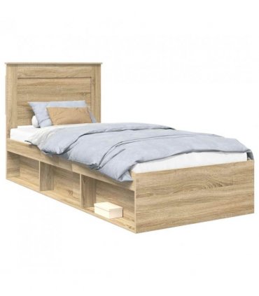 vidaXL Bed Frame with Headboard Sonoma Oak 75 x 190 cm Solid Pine Wood