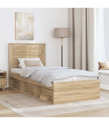 vidaXL Bed Frame with Headboard Sonoma Oak 75 x 190 cm Solid Pine Wood