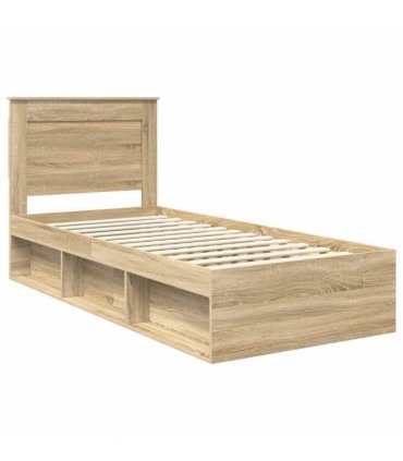 vidaXL Bed Frame with Headboard Sonoma Oak 75 x 190 cm Solid Pine Wood