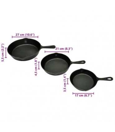 Set of 3 BBQ Steak Pans Cast Iron
