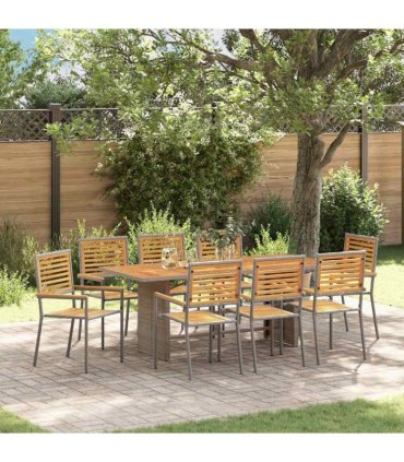 vidaXL Garden Dining Set 9 pcs Grey and Brown Poly Rattan