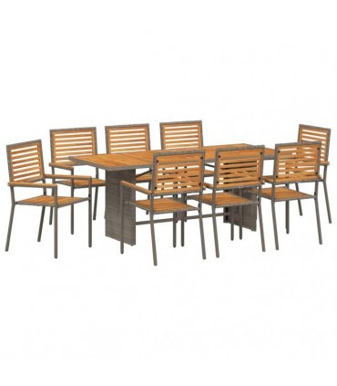 vidaXL Garden Dining Set 9 pcs Grey and Brown Poly Rattan