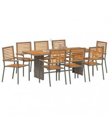 vidaXL Garden Dining Set 9 pcs Grey and Brown Poly Rattan