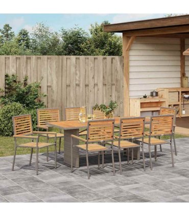 vidaXL Garden Dining Set 9 pcs Grey and Brown Poly Rattan