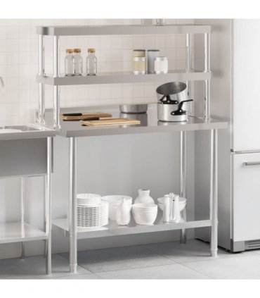 vidaXL Kitchen Work Table with Overshelf 110x55x150 cm Stainless Steel