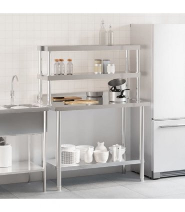 vidaXL Kitchen Work Table with Overshelf 110x55x150 cm Stainless Steel