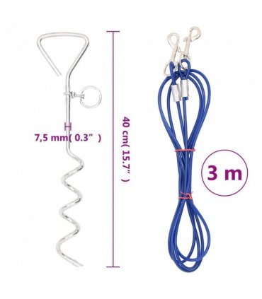 vidaXL Dog Tie Out Cable with Ground Stake 3 m