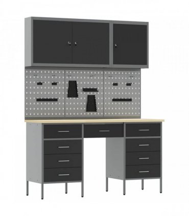 vidaXL Work Cabinet with Drawer 8 pcs Black Engineered Wood and Steel