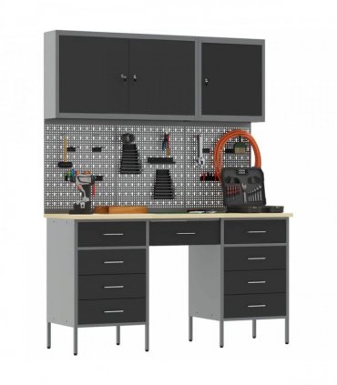 vidaXL Work Cabinet with Drawer 8 pcs Black Engineered Wood and Steel