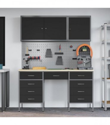 vidaXL Work Cabinet with Drawer 8 pcs Black Engineered Wood and Steel