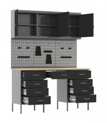 vidaXL Work Cabinet with Drawer 8 pcs Black Engineered Wood and Steel