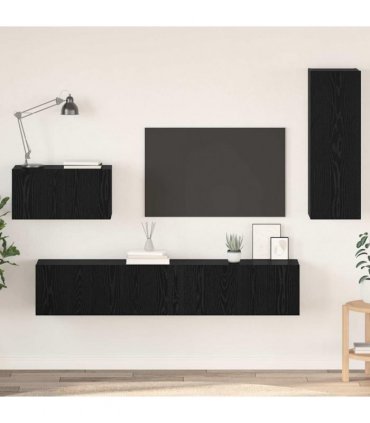 vidaXL Wall TV Cabinet Wall-mounted 4 pcs Black Oak Engineered Wood